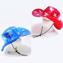 Cowboy Hat- Sequin Star- Red/Blue- Adult Size