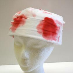 Bloody Bandage Hat- Skull Cap- White w/ Red Paint