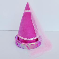 Hennin Princess Hat- Pink- 13 Inches Tall w/ 26 Inch Hanging Pink Veil