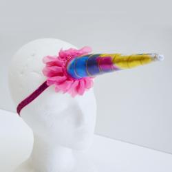 Rainbow Unicorn Headband- w/Fuchsia Colored Strap- Each in a Poly Bag