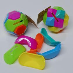 Puzzle Ball Bank- Asst Shapes and Colors- 1 Doz Dsp