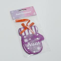 Aunt Christmas Ornament- Glitter Mitten Design- 4 Inch- Closeout