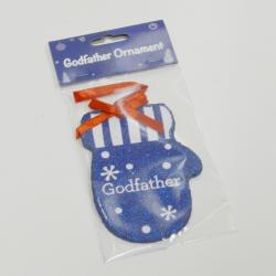Godfather Christmas Ornament- Glitter Mitten Design- 4 Inch- Closeout