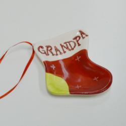 18241 - Grandpa Christmas Ornament- Ceramic Stocking- 3.5 Inch- Closeout