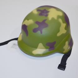 Green Camouflage Plastic Army Helmet with Chin Strap- Display Boxed
