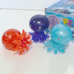 Squish Octopus w/Suction Cup Tentacles- 3 Inch- Assorted Colors- 12 Pc Dsp Box