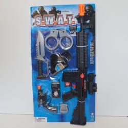 Large Police Set w/ Action Rifle- 7 Piece Set on 22 X 12 Inch Card