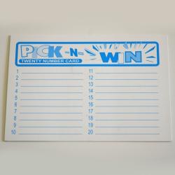 Pick N Win Cards Numbered 1-20