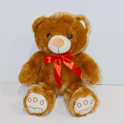 Large Plush Bear- 14  Inch- w/ Red Ribbon and Emboridered Paws